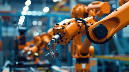  Close-up of Industrial Robot Arm: Exploring the Intricate Details of Mechanical Precision, from Joint Movements and Servo Motors to Gripper Mechanisms, Showcasing the Core Components That Drive Autom