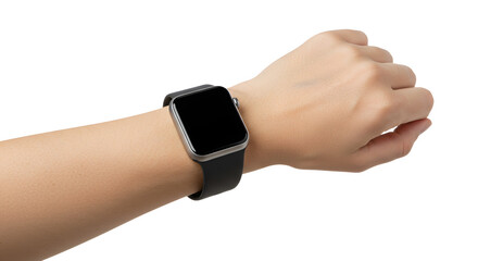 Checking Time with Smartwatch on Wrist Over White Background