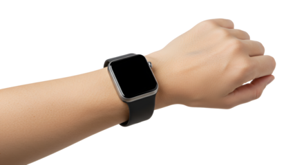 Checking Time with Smartwatch on Wrist Over White Background