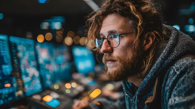 IT specialist monitoring system in dark data center - Powered by Adobe