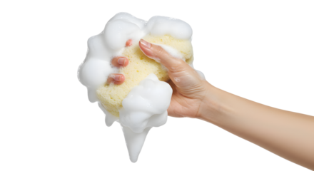 Holding sponge with soapy foam for cleaning or washing purposes
