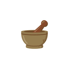 Simple illustration of a mortar and pestle used in traditional medicine and food preparation.