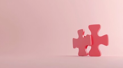 Two Pink Puzzle Pieces Connecting on Soft Pink Background