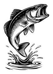 Illustration of a fish jumping out of the water with splash on a white background design art