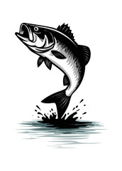 Illustration of a fish jumping out of the water with splash on a white background design art