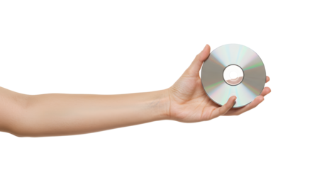 Holding Silver Compact Disc in Hand Isolated on White Background