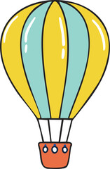 Obraz premium Cartoon illustration of a hot air balloon with yellow and blue stripes, and an orange basket.