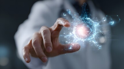 close-up of medical hand using holographic interface,