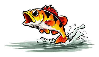 Illustration of a fish jumping out of the water with splash on a white background design art