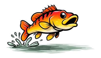 Illustration of a fish jumping out of the water with splash on a white background design art