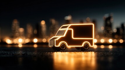 Neon delivery van city night illustration