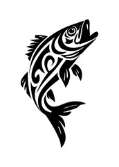 Illustration of a fish jumping out of the water on a white background design art
