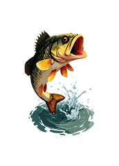 Illustration of a fish jumping out of the water with splash on a white background design art