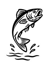 Illustration of a fish jumping out of the water with splash on a white background design art
