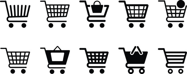 Collection of shopping cart icons silhouette isolated on transparent background