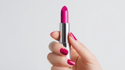 Magenta lipstick held in hand