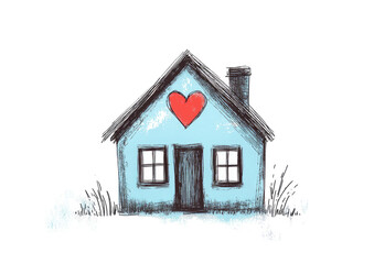 Cute light blue house with a red heart