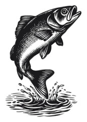 Illustration of a fish jumping out of the water with splash on a white background design art