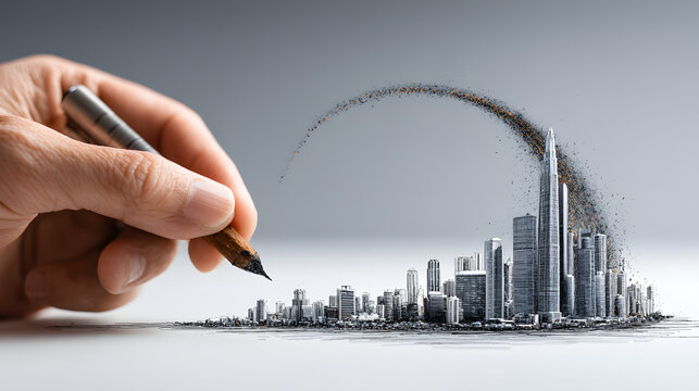 Hand drawing upward curve growth success business finance progress increase optimistic city background. Inflation ,stagflation, recession and depression . Economic, financial crisis concept