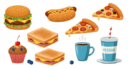 Photo of a vibrant assortment of delicious food and drink icons isolated on transparent background