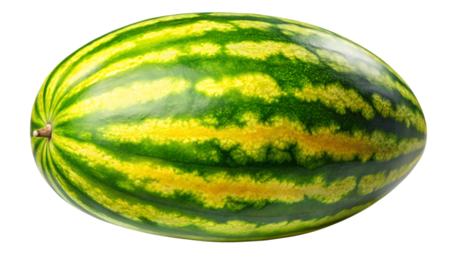 Green yellow vibrant, whole watermelon isolated on white and transparent background