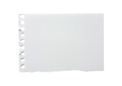 Torn white paper sheet with binder holes isolated on transparent background