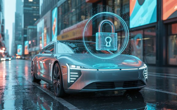 Secure Autonomous Vehicle Protection in Futuristic Urban Environment Digital Art