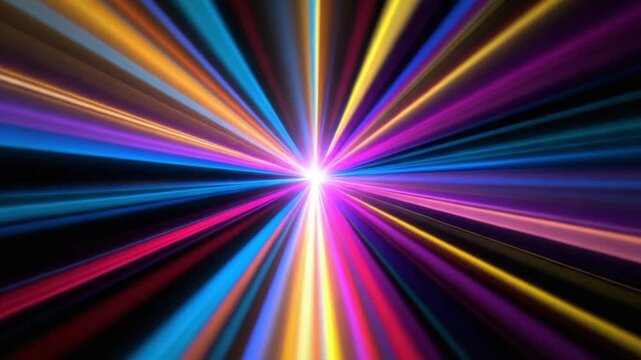 Dynamic Colorful Light Rays Burst Explosion Abstract Background Animation Neon Glowing Stripes Beams Energy Speed Motion Graphics V F X Broadcast Design Element 4 K Ultra H D