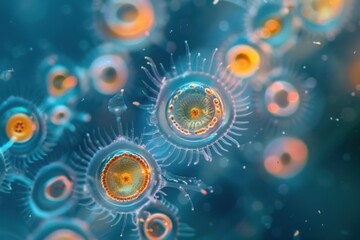 Marine aquatic plankton under microscope view