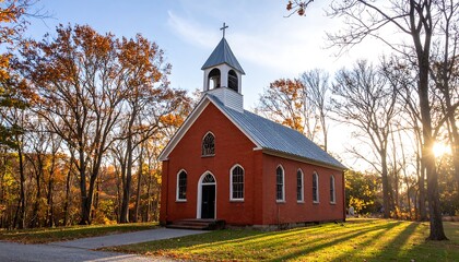 Autumnal church in a forest