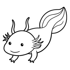 Axolotl Kawaii Line Art Vector