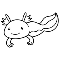 Axolotl Kawaii Line Art Vector
