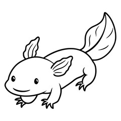 Axolotl Kawaii Line Art Vector