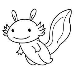 Axolotl Kawaii Line Art Vector