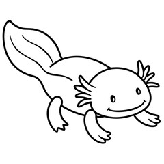 Axolotl Kawaii Line Art Vector