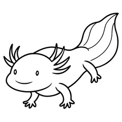 Axolotl Kawaii Line Art Vector
