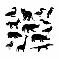 Obraz premium Silhouette collection of diverse animals in vector format for graphic design