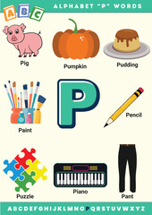 Alphabet Letter P – Cartoon Illustration for Kids and Learning