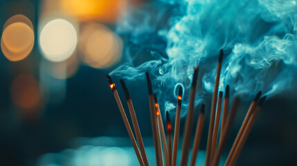 Calm meditation scene with rising incense smoke