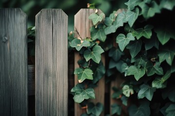 Fototapeta premium Rustic wooden fence with vibrant ivy