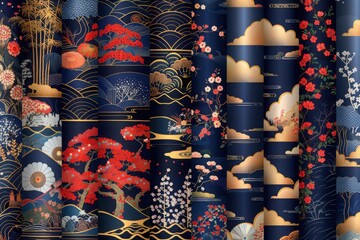 Japanese seamless pattern collection, Decorative wallpaper.