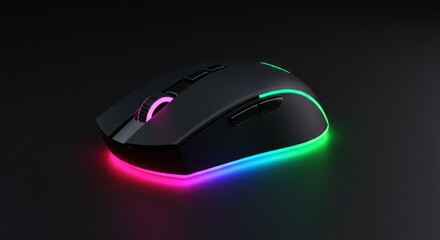 Sleek Gaming Mouse with RGB Lighting on Dark Background, Close-Up Studio Shot