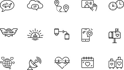 Fototapeta premium Minimal long-distance friendship icons – heart, globe, message, map, and connection