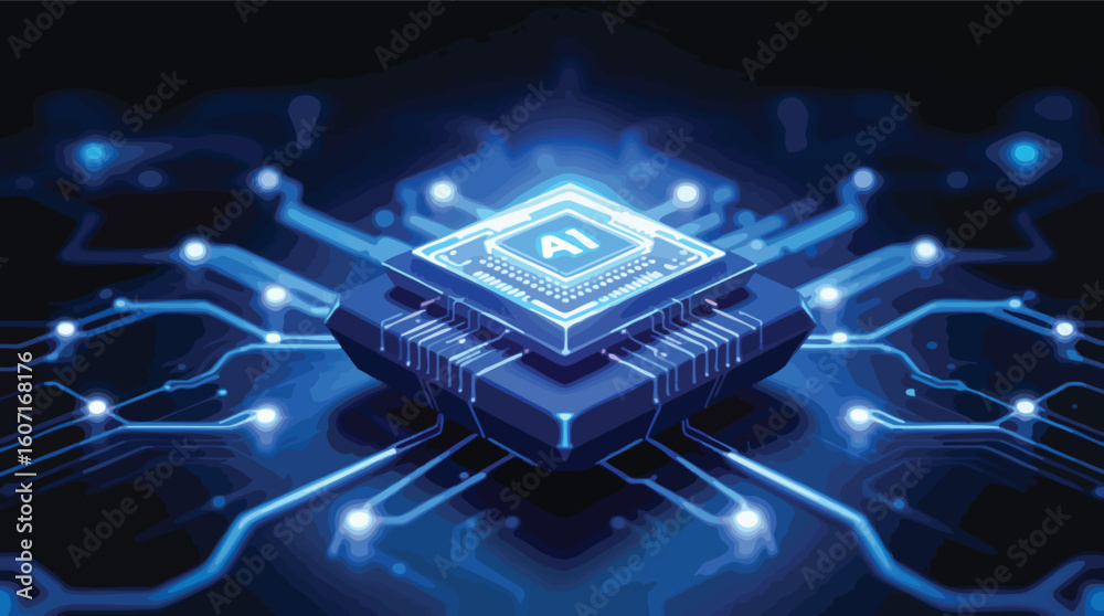 Poster abstract illustration of an artificial intelligence ai processor representing technological advancem