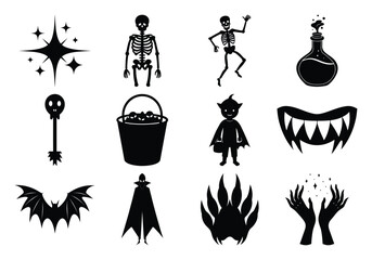 Halloween icons silhouette collection isolated on white background