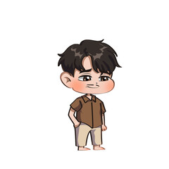 man chibi charakter cool, cute, with brown shirt