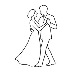 Dancing Couple Outline Vector of Man and Woman in Elegant Pose