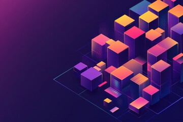 Obraz premium Isometric Colorful Cubes Glowing on Dark Purple Background