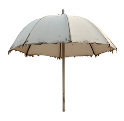 Worn parasol stands alone, poignant symbol of resilience