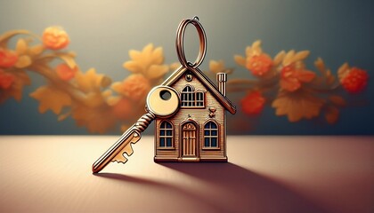 house key with house shaped keychain